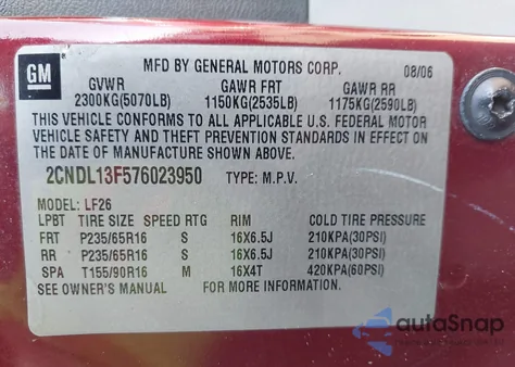 2007 Chevrolet Equinox Ls z USA, uszkodzony, nr VIN 2CNDL13F576023950